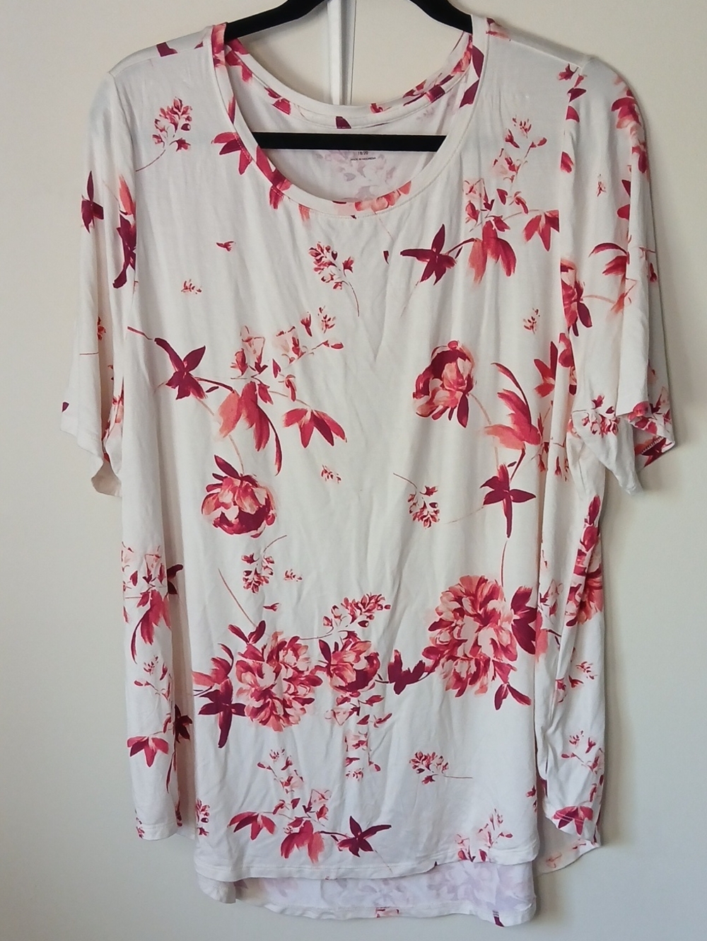 Lane Bryant White Short-Sleeve Top with Pink Floral Print